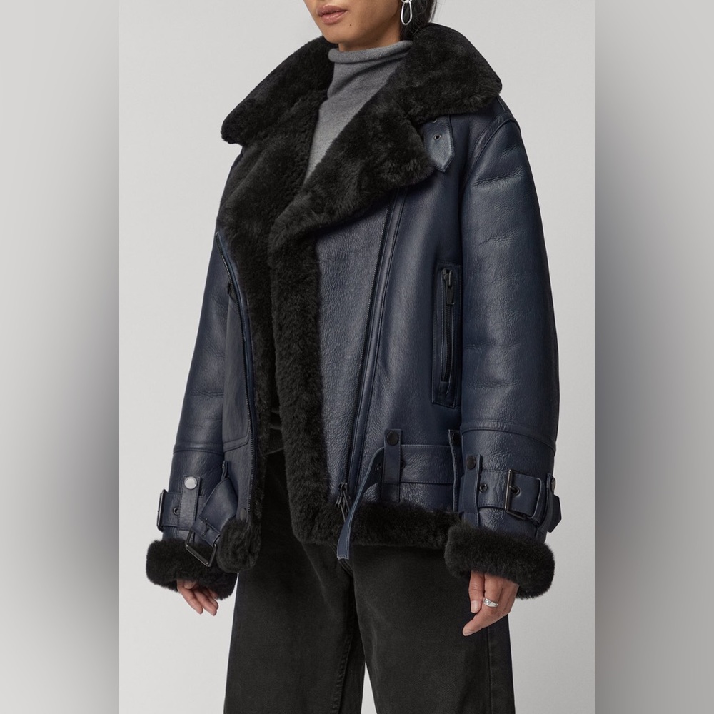 The Arrivals Moya V Navy Shearling jacket NEW WITH TAGS - Picture 4 of 7